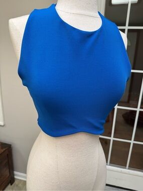 Zara Blue Ribbed Knit Crop Tank Top Sleeveless Size Small